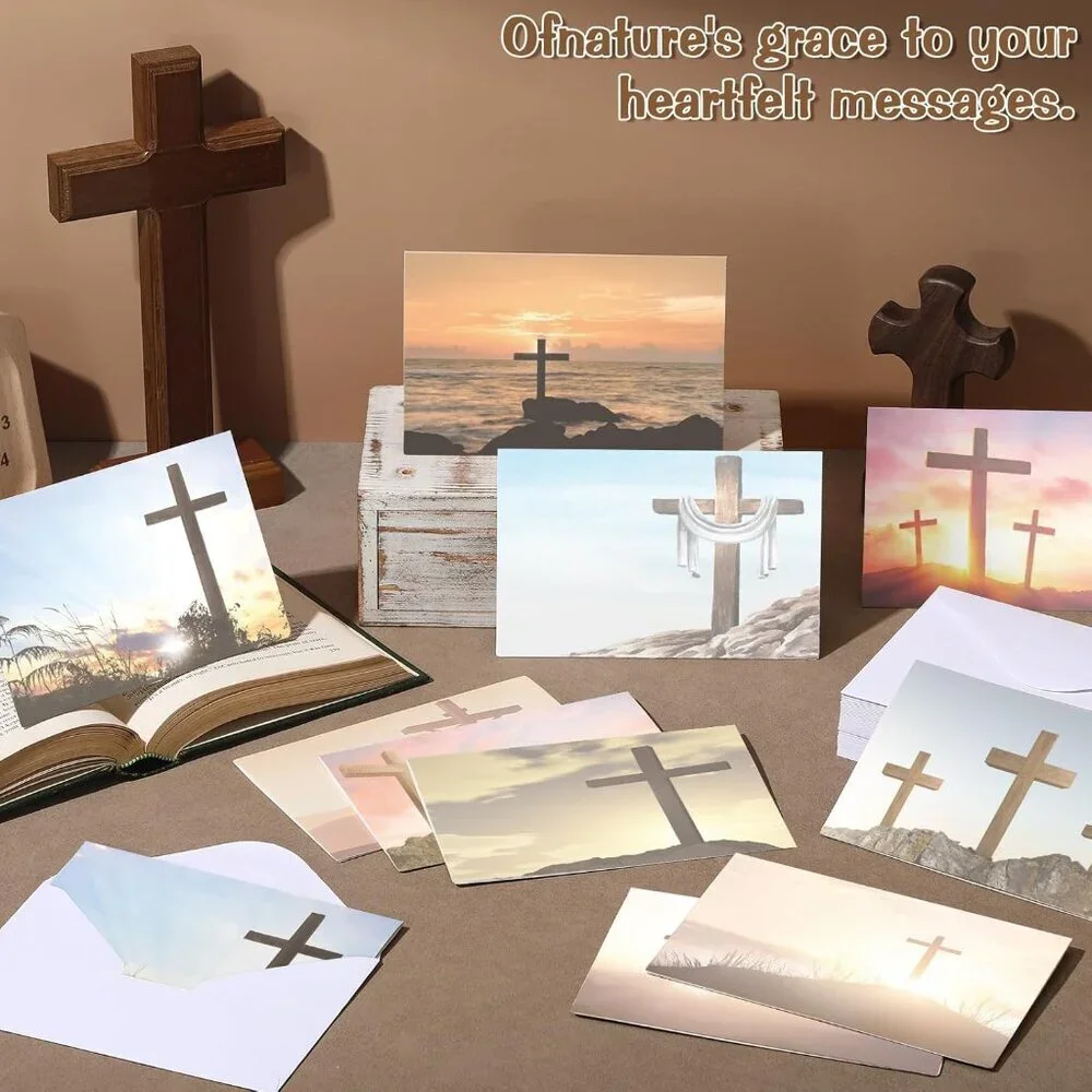Religious Greeting Cards Set 4x6 with Cross Design Includes Envelopes